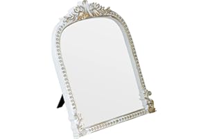 LuHeToz Antique White Plastic Arched Makeup Mirror, Standing, Hanging or Wall Mount, Bathroom, Living Room, Bedroom White and