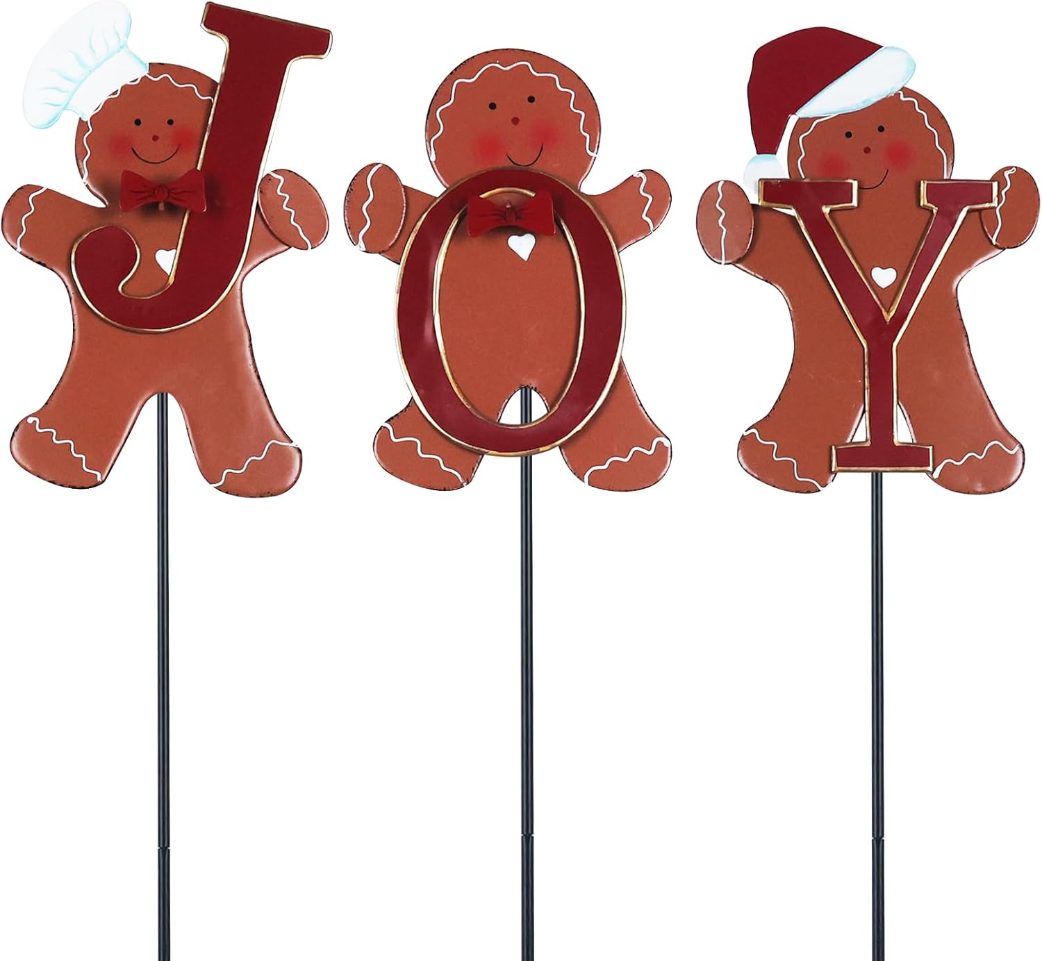 Decorative Garden Stakes - hogardeck Outdoor Christmas Decorations for Home, 3 Pcs Metal Gingerbread Man Decorative Garden Stakes with Joy for Christmas Decor, Yard Signs for Garden Home Lawn Patio