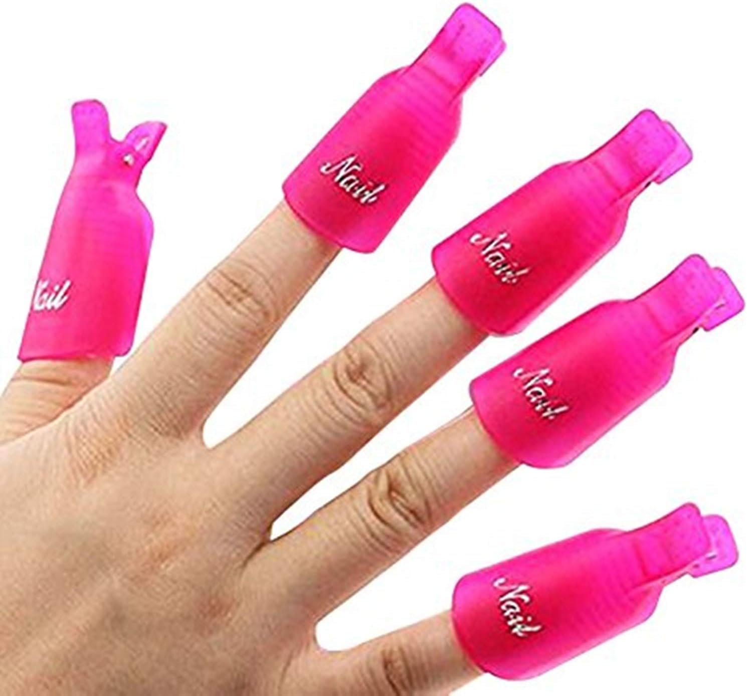 MEIFU 10Pieces Plastic Acrylic Nail Art Soak Off Clips Caps UV Gel Nail Polish Remover Wrap Tool(Rose Red)