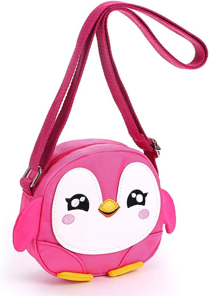 Sumnacon Little Girls Small Purse Shoulder Handbag Cross Body Messenger Bag with Zipper - Nice Stocking Filler (Penguin Pink)