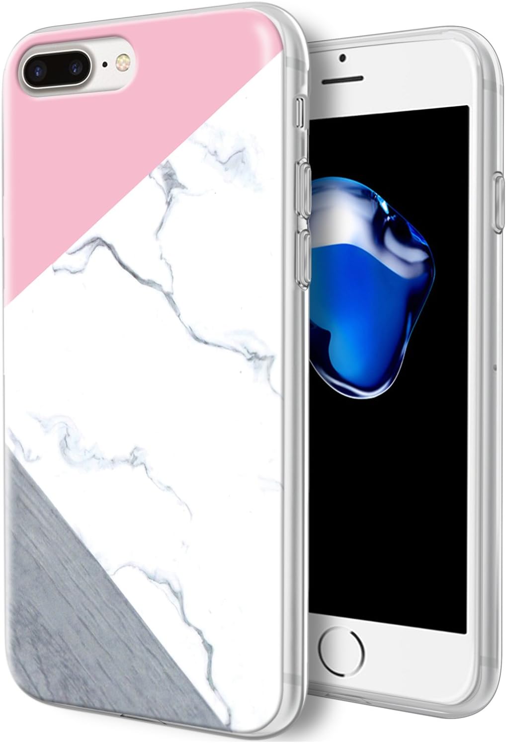 KGD case iPhone 7 Plus Case,iPhone 8 Plus Case [Geometric Pattern Series] [Flexible Soft TPU] Protective Cover Case with [IMD Glossy Pattern] for iPhone 7 Plus/iPhone 8 Plus-Pink/White Marble
