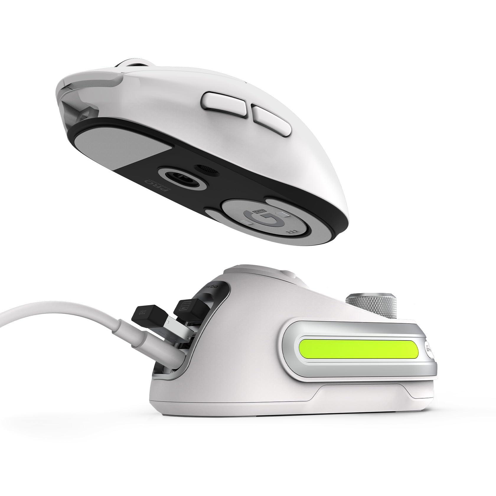 Photo 1 of Fanxoo G-Power Charging Dock for Logitech G502 G502X Plus GPW G903 G703 Wireless Mouse with RGB Light and Computer Volume Control knob?Does not Include Mouse? (White)