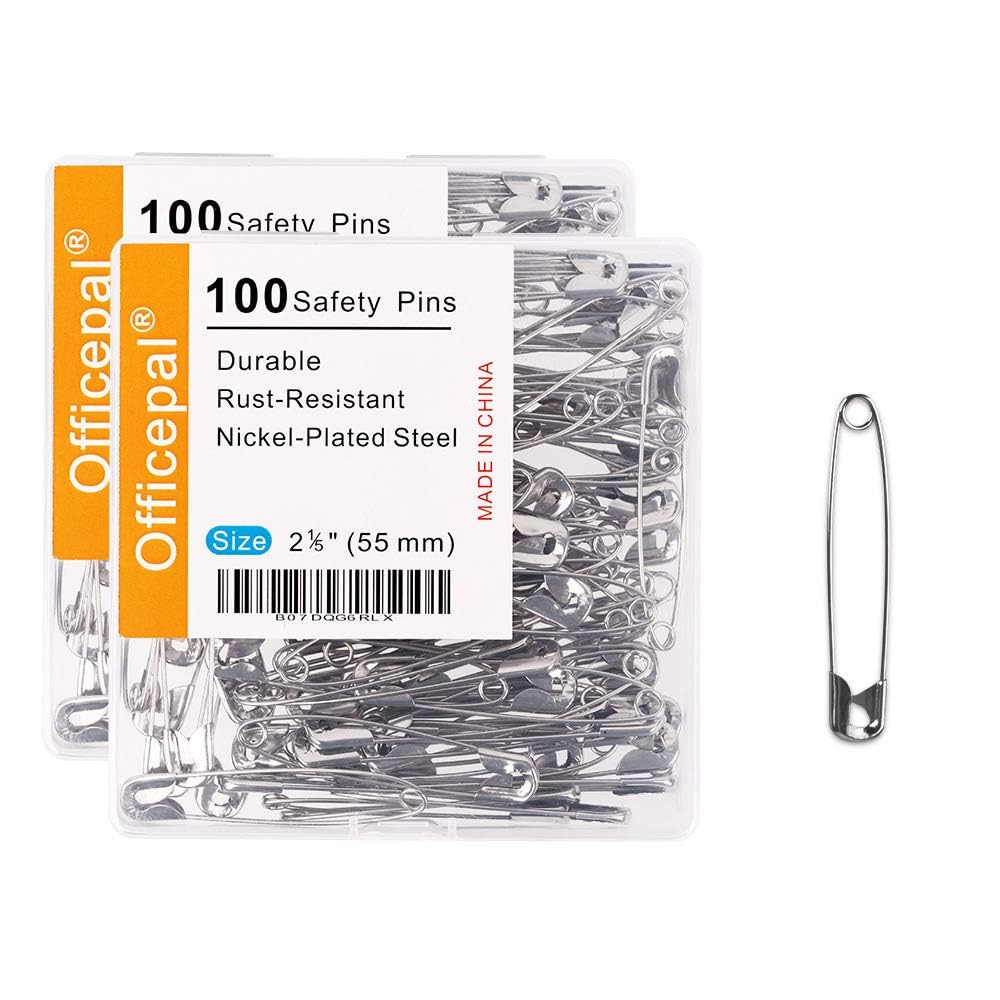 Officepal 200-Piece Safety Pins, Size 4, 2.17 inch/ 55mm – Durable, Rust-Resistant Nickel Plated Steel Set- Best Sewing Accessories Kit for Baby Clothing, Crafts & Arts