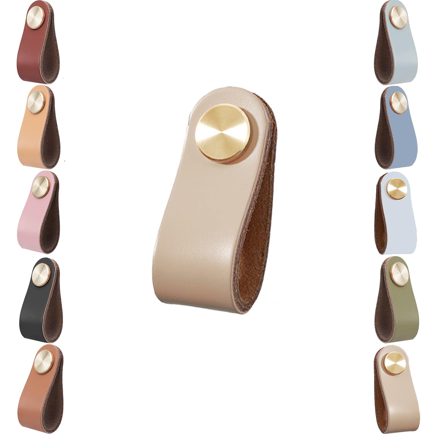 Voleseni Leather Cabinet Knobs - 2pcs Drawer Door Pulls Handles for Cupboard, Wardrobe - Anti-Collision Vintage Furniture Knobs for Kitchen Dresser — image 1