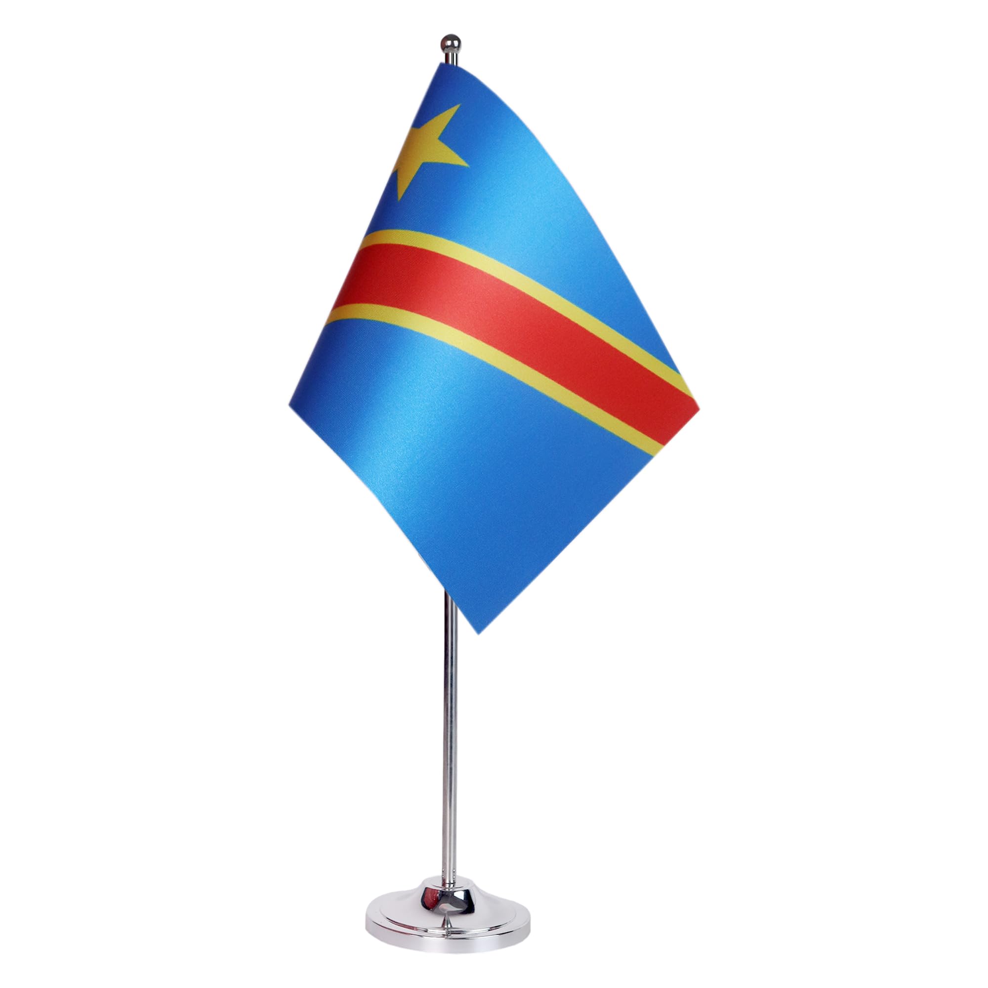 AZ FLAG Democratic Republic of the Congo Prestige Table Flag 6'' x 9'' - Congolese Office Decoration 100% Satin 22 x 15 cm - Desk Flag with Steel Pole and Base