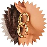 Aneneiceera Boho Hammered Square Earrings Textured Hollow Square Dangle Earrings Chunky Gold Earrings Punk Geometric Earrings Jewelry for Women and Girls