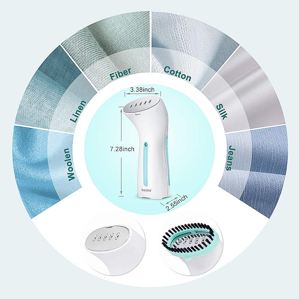 bedee Clothes Steamer, Handheld Steamer for Clothes, Portable Garment Steamer Travel Iron Wrinkle Remover - Mini Size, 25s Fast Heat-up, Auto-Off, Lightweight for Travel, Home and Office