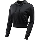 CADMUS Women's Workout Long Sleeve Shirts with Hoodie Sweatshirt Running Crop Top