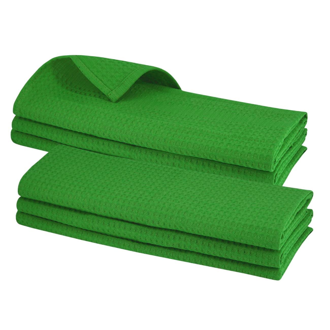 6 x tea towels made of 100 % cotton, waffle pique in green.