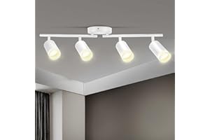 Karyoosi LED 4 Light Track Lighting Kit, 4 Track Lighting Fixtures Ceiling, Flexible Rotatable Detachable GU10 Light Head, Ma