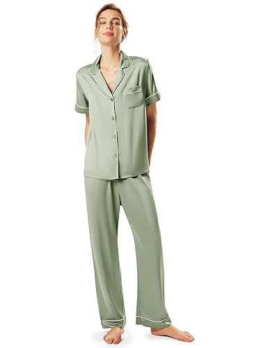 AW BRIDAL Women'S Silk Satin Pajama Sets Button Down Pajamas,