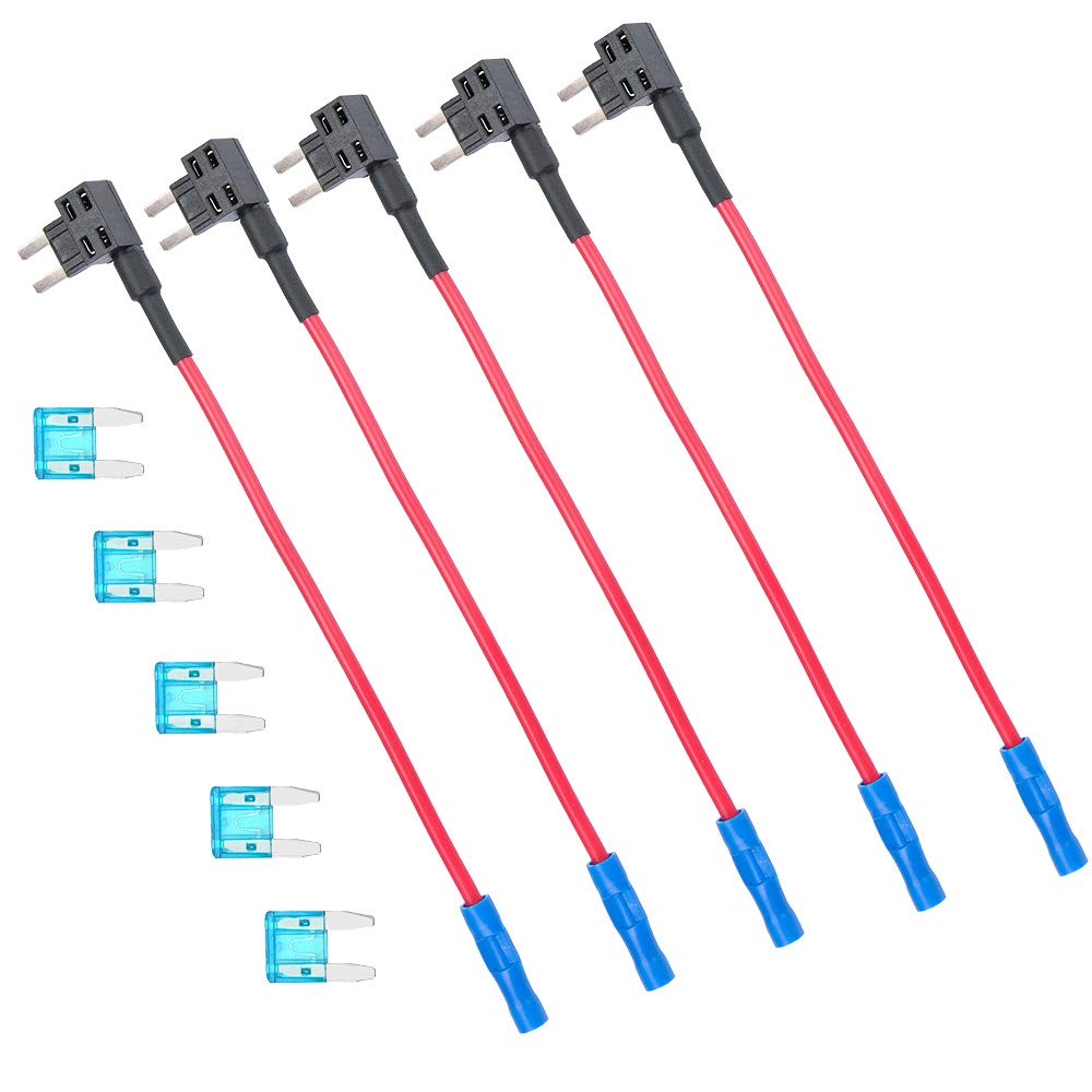 HUICAO 5 Pack Add-a-Circuit 14 Gauge Fuse Tap for Mini Blade Fuse with 15A Fuse