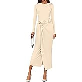 PRETTYGARDEN Women's Fall Wedding Guest Cocktail Midi Dresses Elegant Long Sleeve Bodycon Ruched Dress 2026 Fashion Clothing