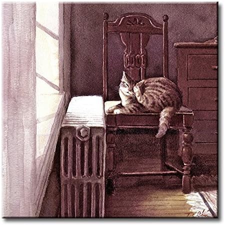 Cat On The Chair Art Tile Print on Ceramic with Hook or with Feet Indoor Use - Gift for Cat Lovers