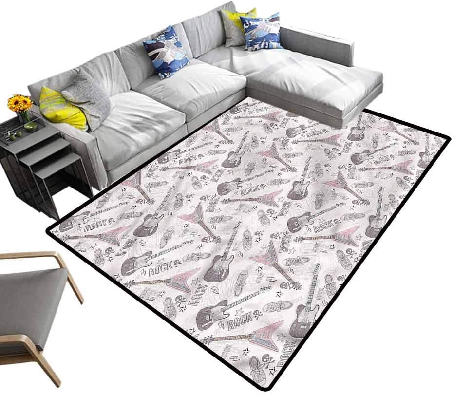 Music, Soft Bedroom Rugs Guitars Shoes Skulls Stars Luxury Carpets for Home Custom Sizing Available to Choose, 6.5'x 10'