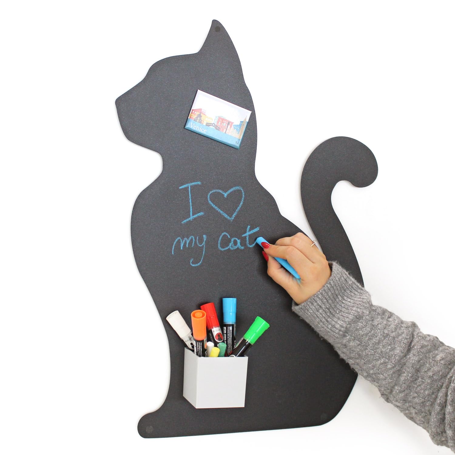KalaMitica - Magnetic Chalkboard for Wall - Cat Shape, 56x38 cm, Charcoal Grey - Writable Magnetic Blackboard for Notes, Messages & Decor - for Home & Office