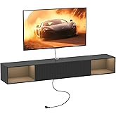 Katrawu 55" Floating TV Stand with LED Light, Floating TV Stand Wall Mounted, Floating Entertainment Center with Storage Long for Bedroom, Wood Floating TV Shelf for Living Room (Black)