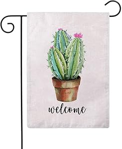 ULOVE LOVE YOURSELF Welcome Garden Flag with Summer Cactus Design Double Sided Decorative Outdoor House Yard Flag Home Decor Flags 12 x 18 Inch