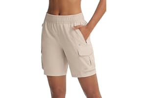 baleaf Women's 7'' Hiking Shorts Lightweight Water Resistant Athletic Golf Cargo Shorts with Zipper Pockets Quick Dry Summer