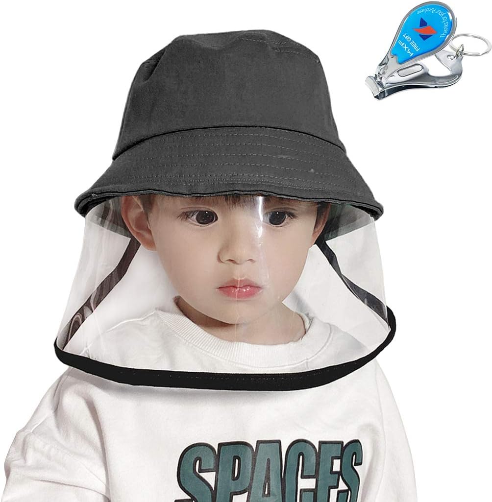 Lemical Kids Protective Face Shield Cover Hat Protective Fisherman Hat Anti-Spitting Bucket Cap Dustproof Splash Facial Mask Protection Cap for Full Face Child Protective Face Shield, Black