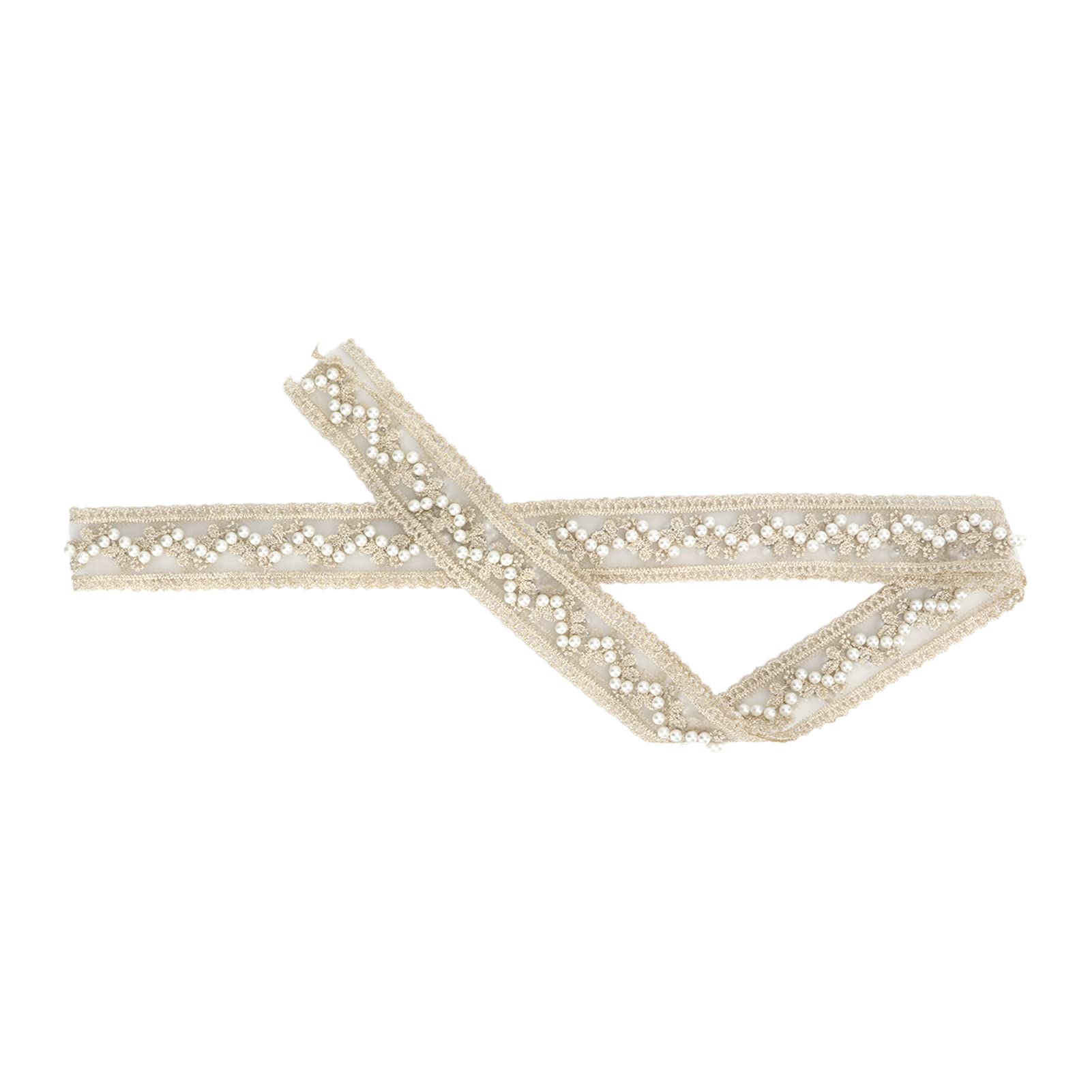 Buachois Beige Lace Ribbon, 2 Yard Decorative Ribbon Elegant Pearl Style Fabric Lace Ribbon for Sewing Gift Wrapping DIY Crafts Wedding Decorations Hair Bow Making