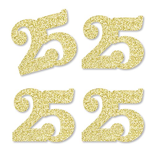 Gold Glitter 25 - No-Mess Real Gold Glitter Cut-Out Numbers - 25th Birthday Party Confetti - Set of 24