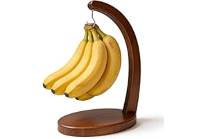 Magemata Bamboo Banana Holder Stand, Wooden Banana Hanger Stand with Stainless Steel Hook,Grape Holder Banana Hanger Tree Sta