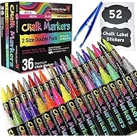 36 Chalk Markers - Double Pack of Extra Fine and Medium Tip Pens with Both Metallic and Bold Neon Colors, Liquid Chalk Markers