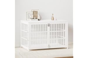 DGEDBY 48 Inch Large Dog Crate End Table, Heavy Duty Furniture Kennel for Medium & Large Dogs with Multiple Locks, Wooden Pet Cage, White