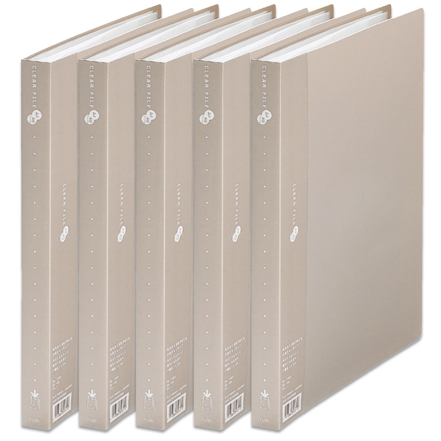 プラス クリアファイル スーパーエコノミー A4縦 40ポケット グレー 5冊セット FC-124EL 88-430×5 の商品画像