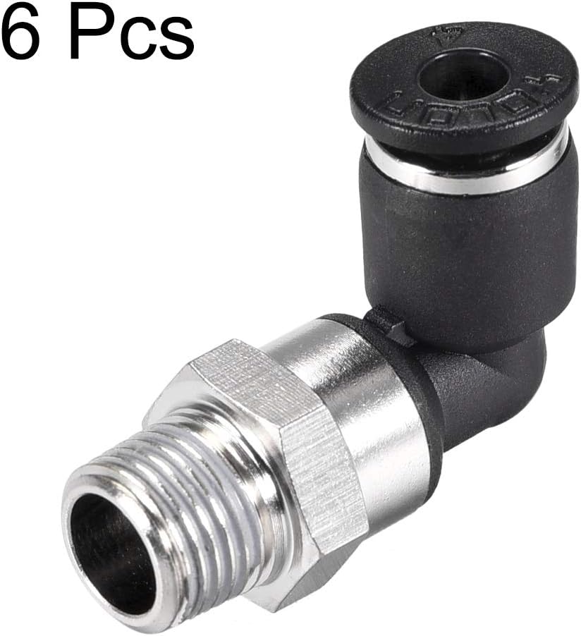 sourcing map Push to Connect Tube Fitting Male Elbow 4mm Tube OD X 1/8 NPT Thread Pneumatic Air Push Fit Lock Fitting 6pcs - Image 4