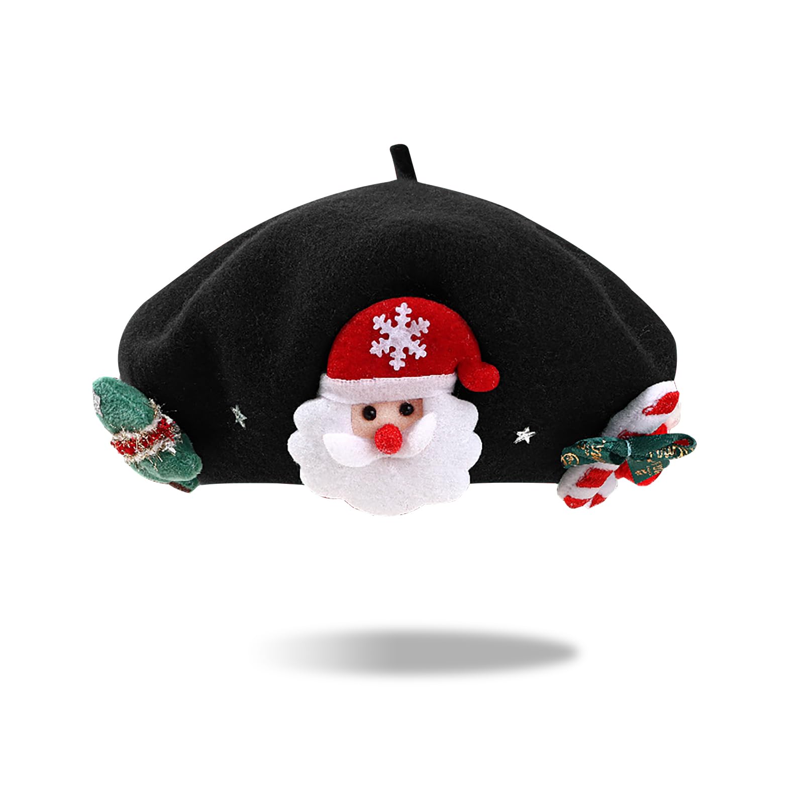 TAGVO Christmas Hat, Women Wool French Style Beret Hat Soft Warm Christmas Beret Hats Outdoor Vintage Xmas Hats for New Year Festive Party