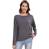 BambooBud Womens Long Sleeve Shirts Loose Fit Tops Fall Basic Tees Casual Knitted Viscose from Bamboo Top S-XXL