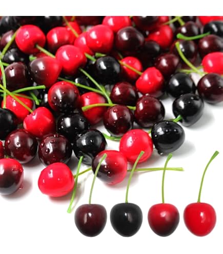 25 Cerises Artificielles Décoratives - Réalistes - 2 Cm - Pour Déco Maison, Fête, Photo - Lot Complet