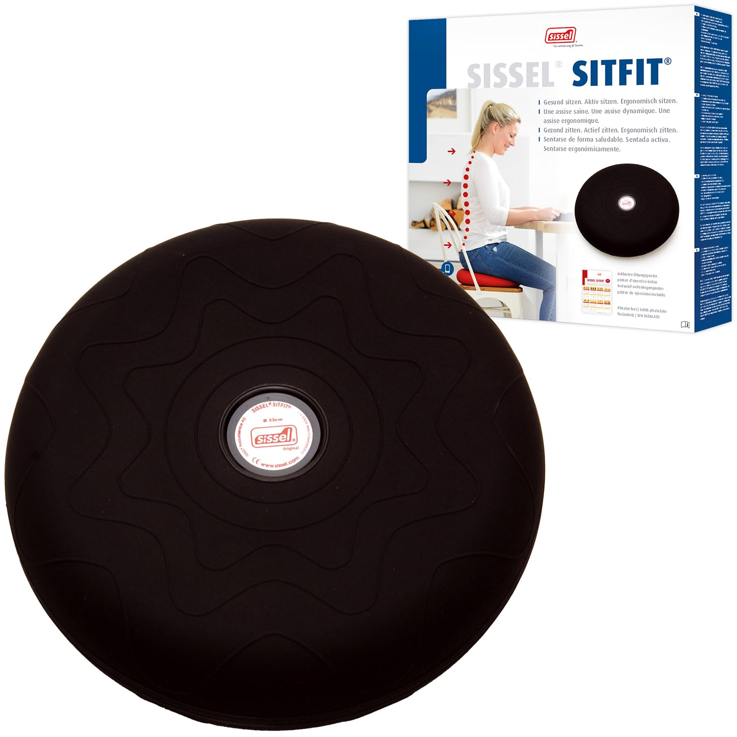 SISSEL® SITFIT® Active Sitting Cushion Black – Air-Filled Dynamic Seat Pad for Posture Support, Core Activation & Back Relief – Includes Pump, 36 cm