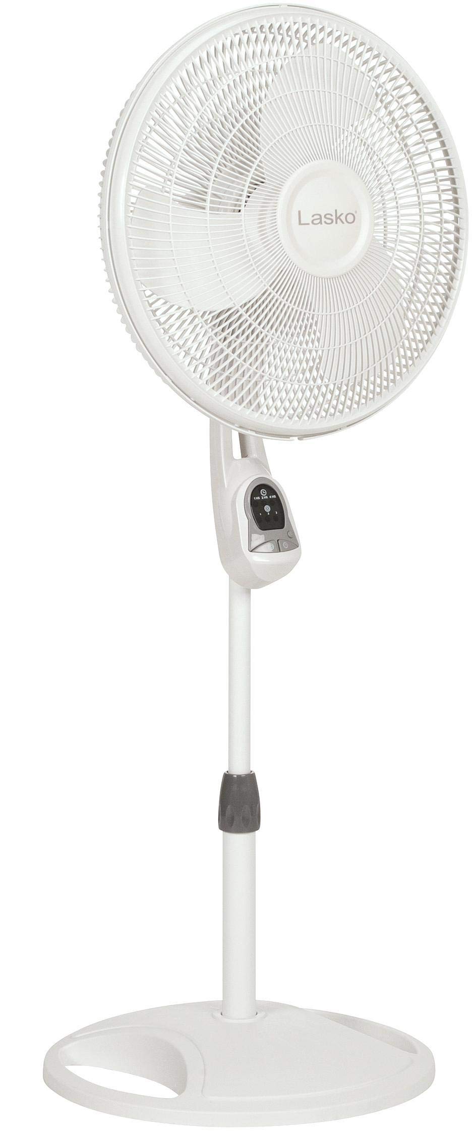 Lasko Oscillating Adjustable Pedestal Stand Fan with Timer and Remote for Indoor, Bedroom, Living Room, Home Office & College Dorm Use, 16 Inch, White, 1646
