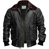 Mens G-1 Fur Collar US Navy Flight Distressed Brown Aviator Genuine Leather Jacket