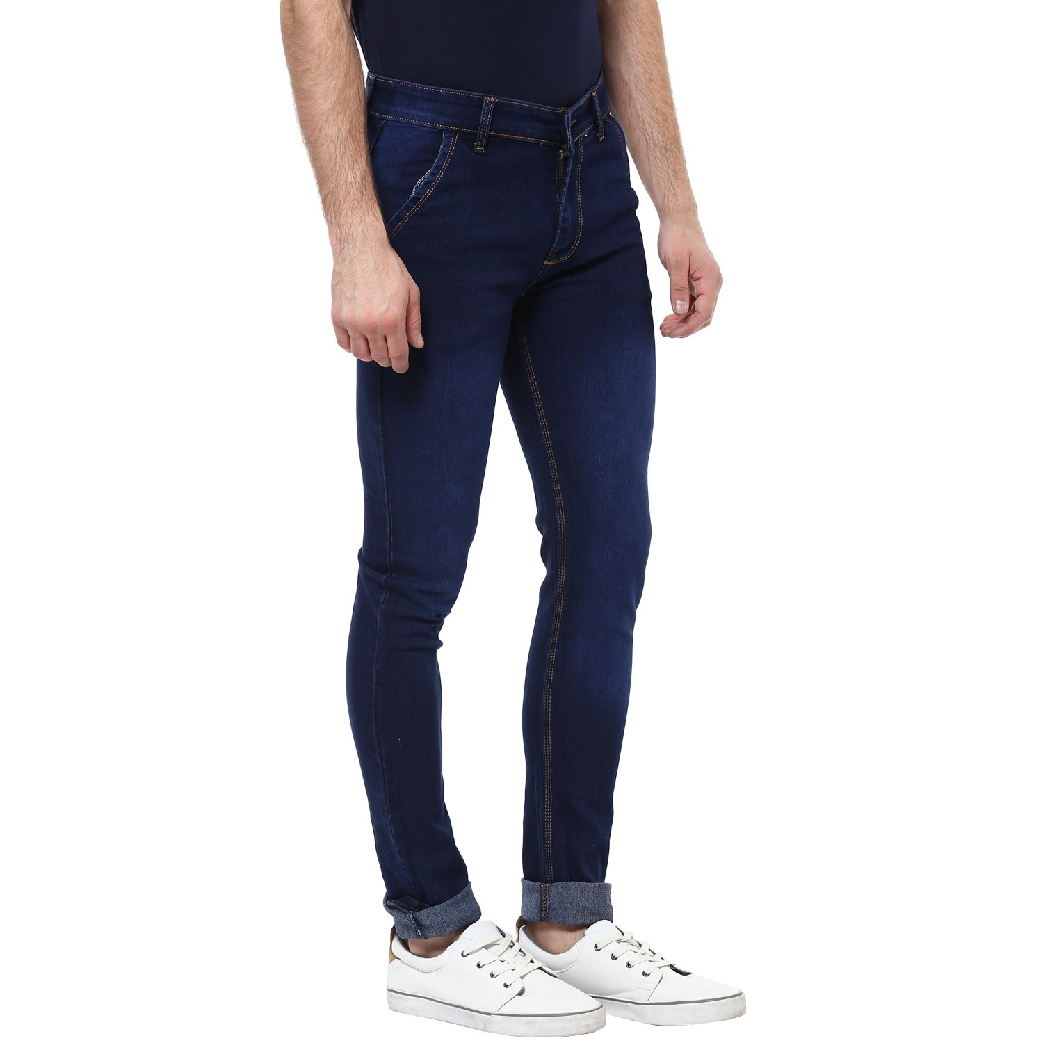 urbano fashion men's blue slim fit stretch jeans