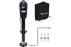 POLESTAR Electric Trailer Jack, 5000lbs Electric Power A-Frame Tongue Jack with Waterproof Protective Cover & LED Light for Travel Trailer Camper, RV, 12V DC with Hard Wiring, 9"-27" Lift