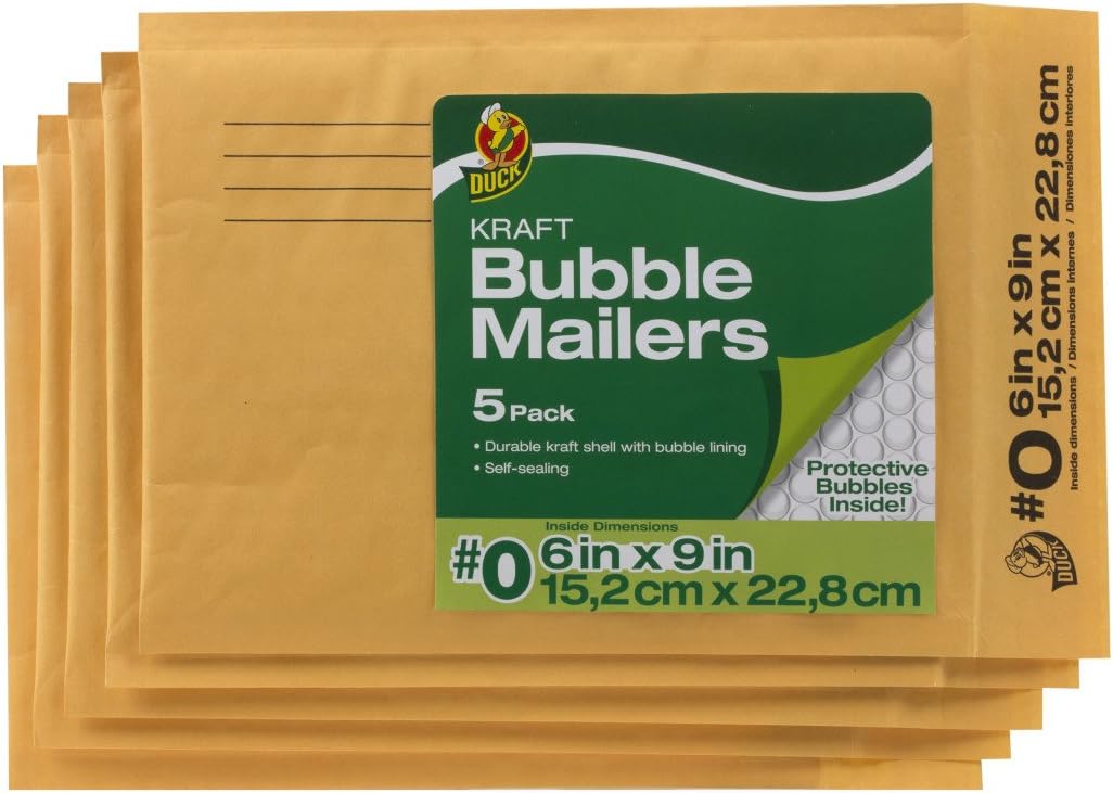 Duck Brand Bubble Wrap Cushioned Kraft Mailers, 0 6 x 9 Inches, 5