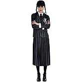 Women's Wednesday Nevermore Uniform Costume | Gothic Academy Outfit Striped Jacket with Matching Skirt