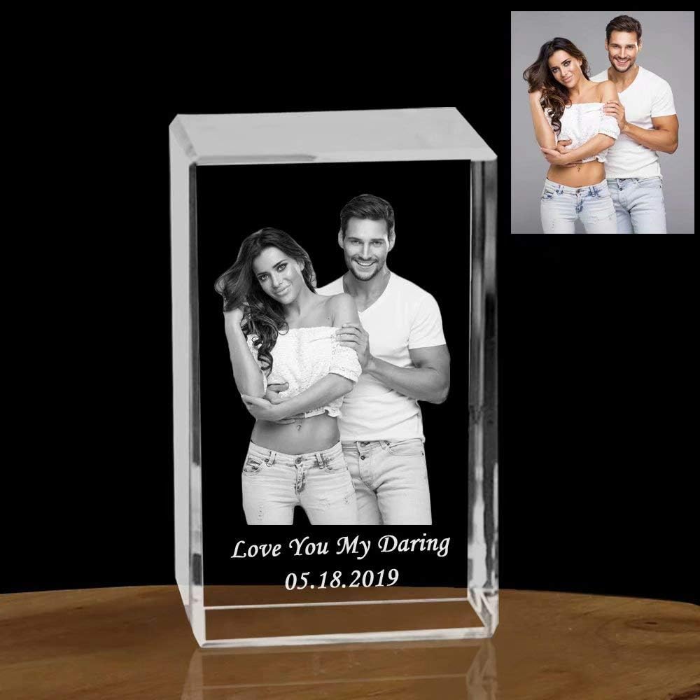 Personalized Custom 3D Holographic Photo Etched Engraved Inside The Crystal with Your Own Picture Engraved Photo Frame Wedding Anniversary Christmas Birthday Gifts