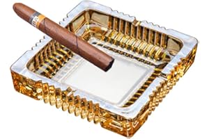 AZOFIA Handmade Glass Ashtray, Ashtray Ash Holder for Indoor or Outdoor Patio Desktop Office Smokers, Ash Tray for Tabletop Home Office Decor (Amber, M)
