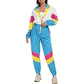 UOUA 80s Outfit for Women 90s Costume Jumpsuits Long Sleeves Windbreaker One Piece Party Tracksuit