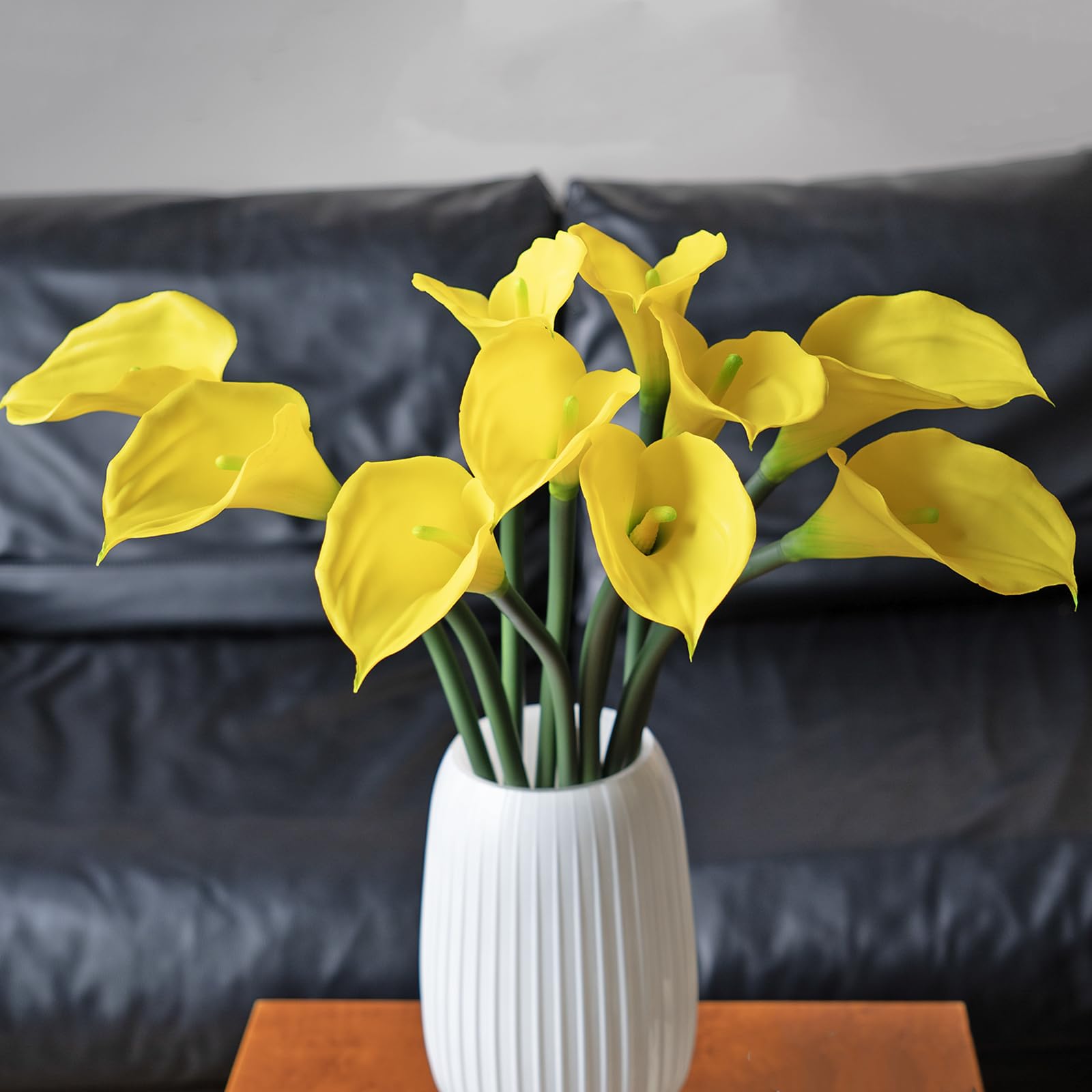 DUYONE Artificial Flowers Calla Lilly 25.6'' Large Fake Bouquet Long Stem Plants 5 Pcs for Home,Living Room,Bedroom,Dining Table,Office,Weddings Party Garden Décor(Yellow)