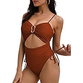 Viottiset Women's Cut Out Drawstring One Piece Swimsuit Cheeky High Cut Bathing Suit