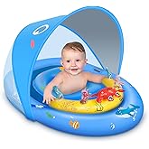 LAYCOL Baby Pool Float with UPF50+ Sun Protection Canopy & Toy Play Console, Inflatable Pool Float for Pool, Baby Swimming Float with Adjustable Safety Seat, Toddler Float for 6-36 Months Boys Girls