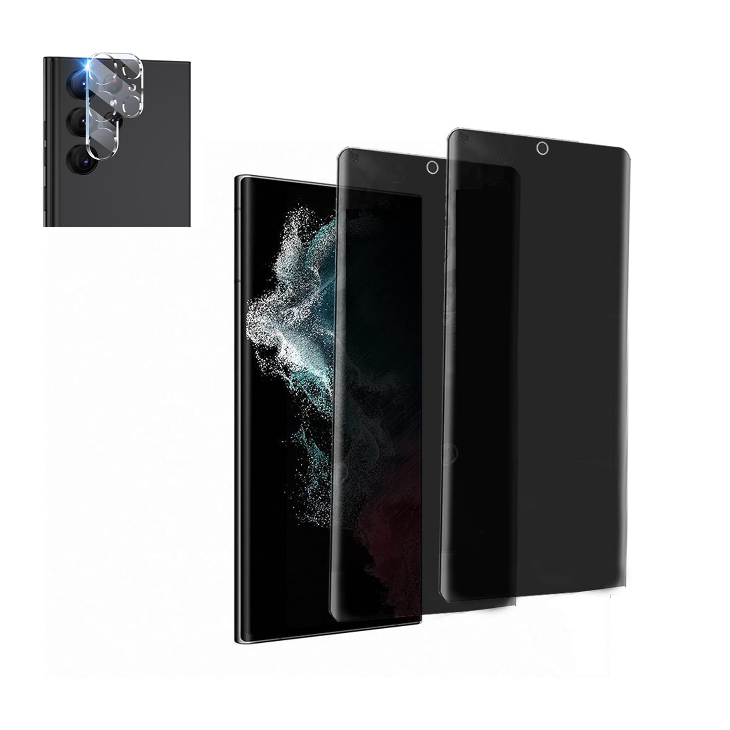 Photo 1 of [2 +1]Pack Privacy Glass Designed for Galaxy S22 Ultra 5G 6.8 inch Screen Protector with 1PCS Tempered Glass Camera Lens Protector, 2PCS Anti-peep Tempered Glass Film 9H Hardness Scratch Resistant for Galaxy S22 Ultra