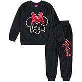 Disney Minnie Mouse Girls Velour Drop Shoulder Sweatshirt and Jogger Pants Outfit Set Toddler to Big Kid Sizes (2T - 14-16)