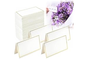 BetterJonny 120Pcs Small Name Cards With Gold Foil Border - 8.4x10.2cm Tent Place Cards for Table Seating, Wedding, Party, Ba